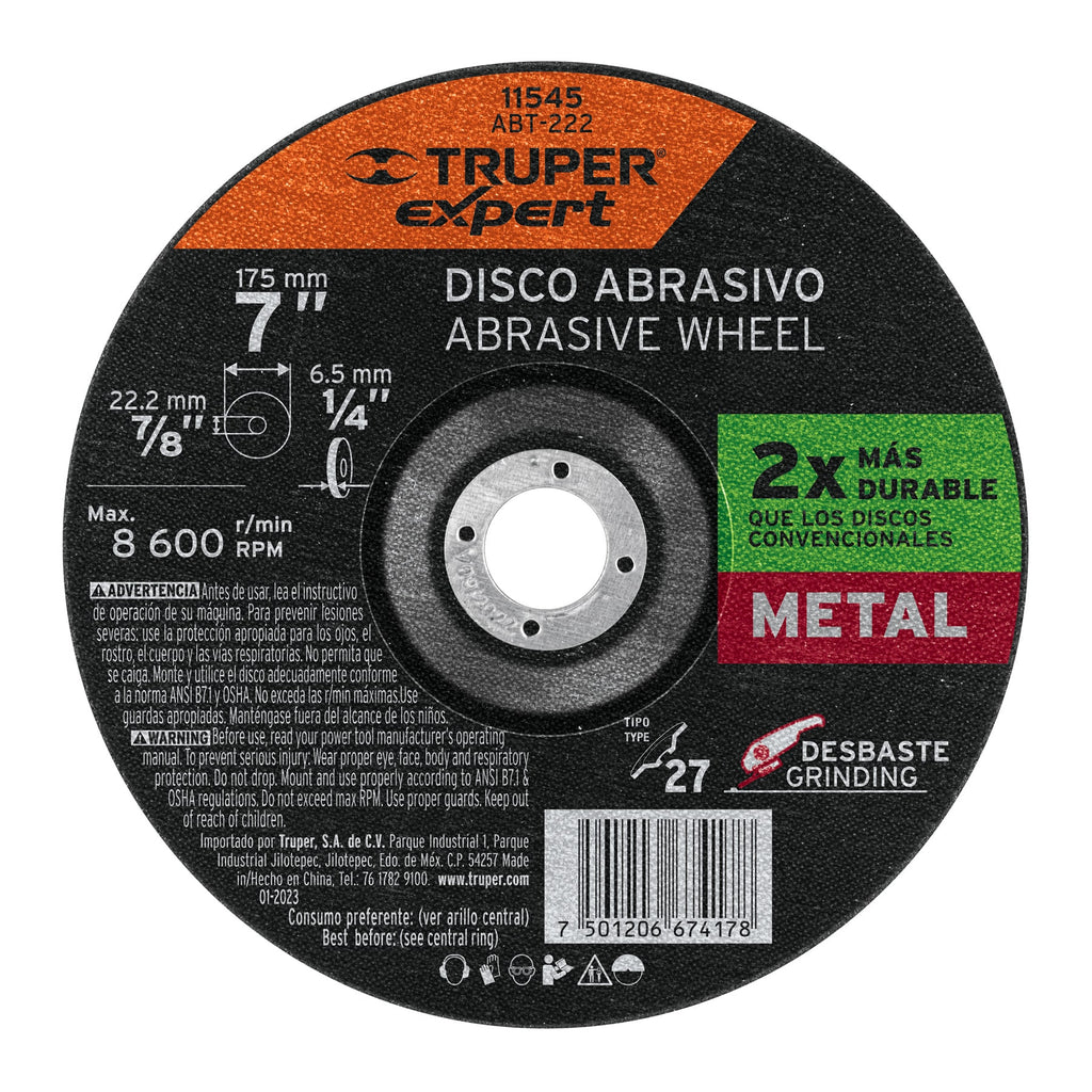 disco-desbaste-metal-tipo27-diametro-7-pulgada-alto-rendimiento-truper-11545