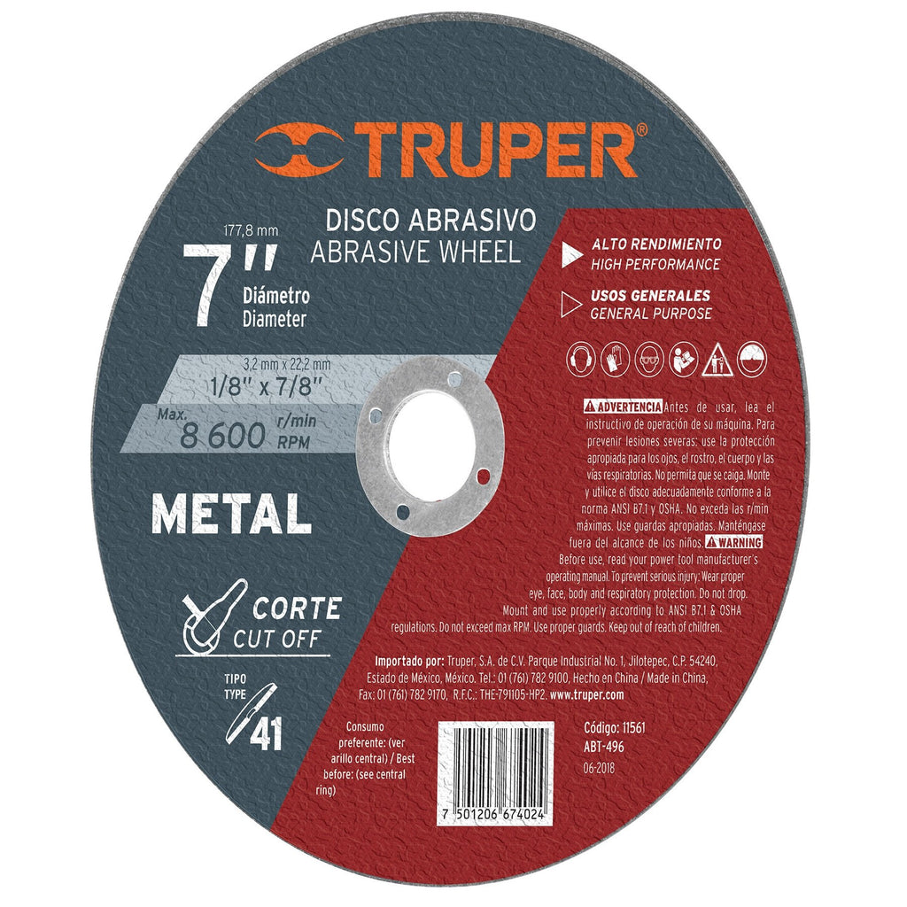 Disco para corte de metal de 7" Truper 11561 freeshipping - Casco de Oro Ferreterías