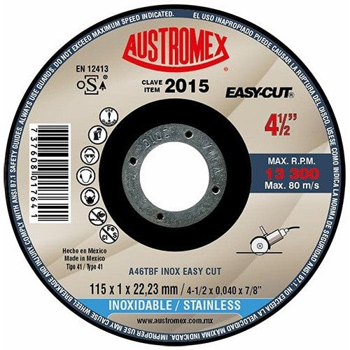 Disco 2015 corte de metal inoxidable 4.5sp easy cut Austromex freeshipping - Casco de Oro Ferreterías