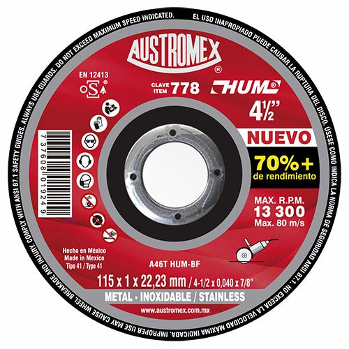 Disco 778 corte de metal mtal-inoxidable 4 1/2” Austromex freeshipping - Casco de Oro Ferreterías