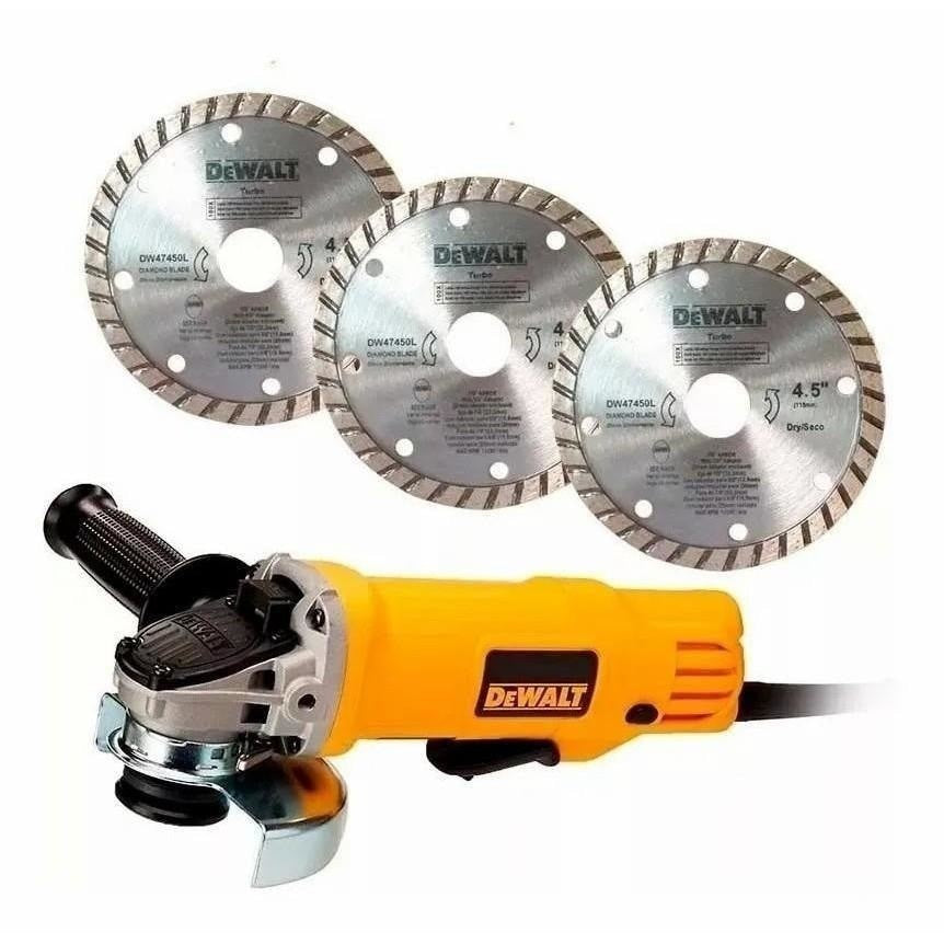 Esmeriladora de 4 1/2" y 900 W con 3 discos DeWALT DWE4120X-B3 freeshipping - Casco de Oro Ferreterías