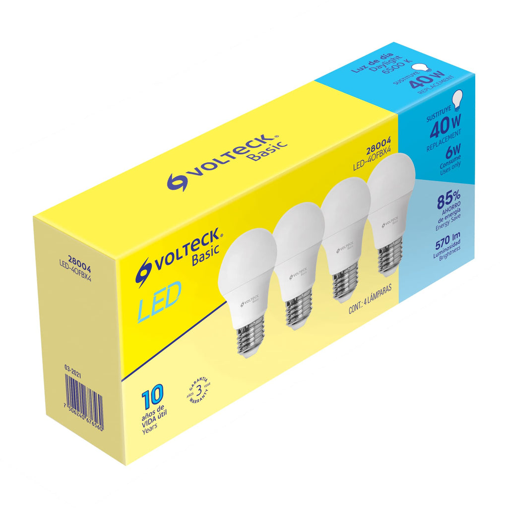 Pack de 4 lámparas de LED, A19, 6 W, luz de día, Basic freeshipping - Casco de Oro Ferreterías