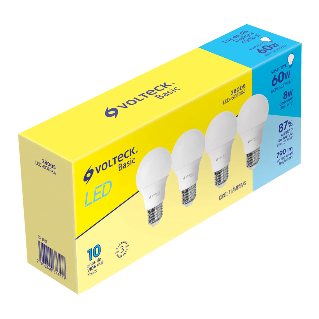 Pack de 4 lámparas de LED, A19, 8 W, luz de día, Basic freeshipping - Casco de Oro Ferreterías