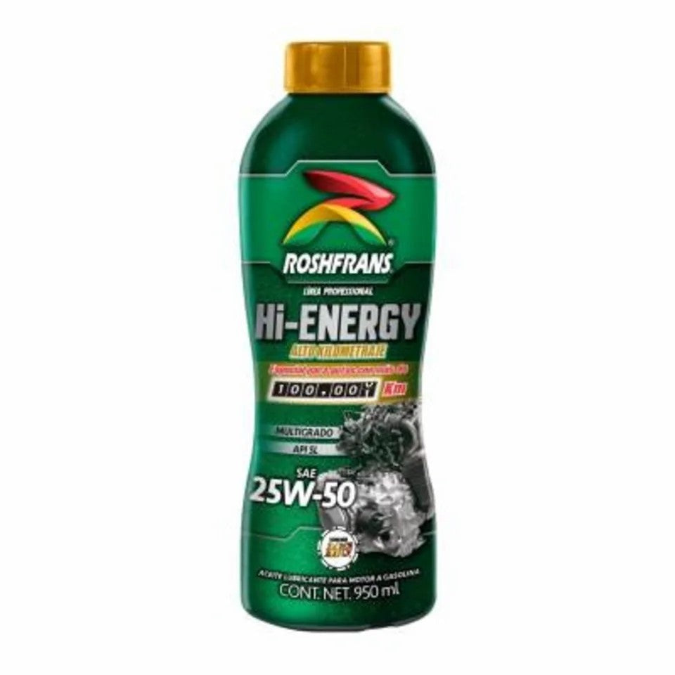 Aceite multigrado Hi-Energy SAE 25W50 API SL de 950 ml Roshfrans freeshipping - Casco de Oro Ferreterías